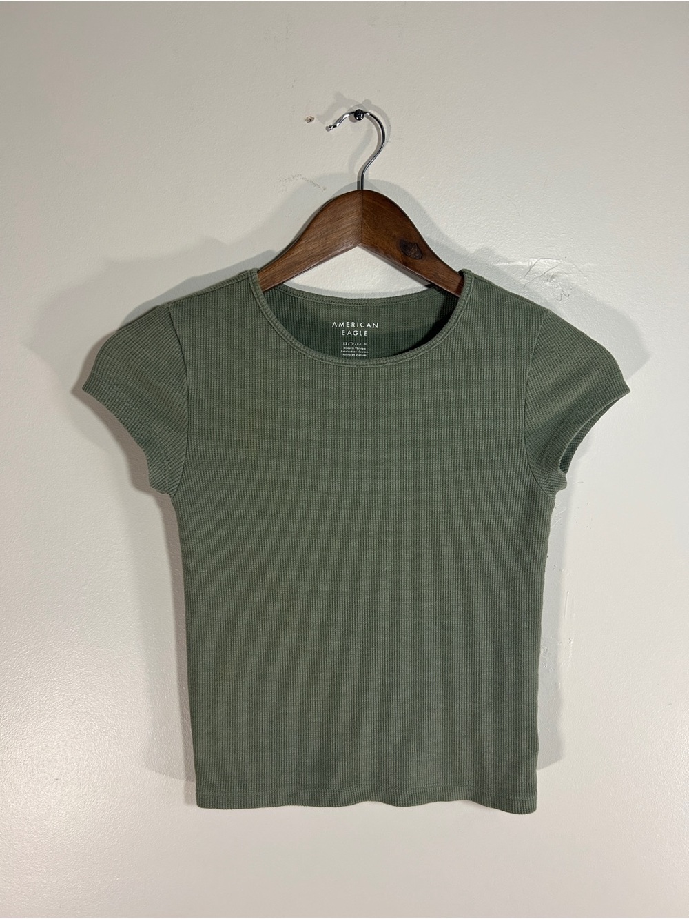 American Eagle Outfitters Y2K Olive Green Short Sleeve Ribbed Baby Tee